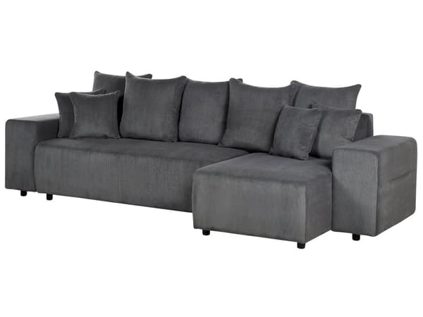 Sovesofa med Chaiselong Grå 3 Personers Sofa L Formet Dyb Sofaseng Siddemøbel Blød Stofsofa Design Hjørnesovesofa med Opbevaring