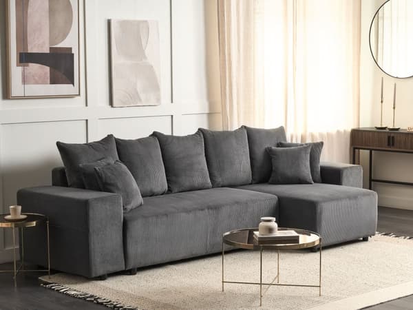 Sovesofa med Chaiselong Grå 3 Personers Sofa L Formet Dyb Sofaseng Siddemøbel Blød Stofsofa Design Hjørnesovesofa med Opbevaring