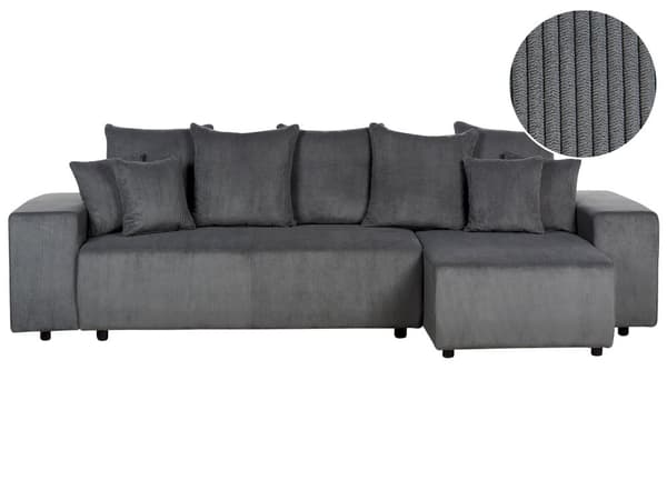 Sovesofa med Chaiselong Grå 3 Personers Sofa L Formet Dyb Sofaseng Siddemøbel Blød Stofsofa Design Hjørnesovesofa med Opbevaring