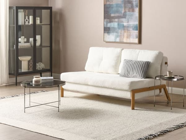 Sovesofa Hvit Bouclé Metallben 2-seter Puter Ekstra soveplass Skandinavisk stil Moderne