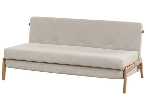Vuodesohva beige kangas verhoiltu metallijalat kahdelle levitettävä käsinojaton tuftattu skandinaavinen