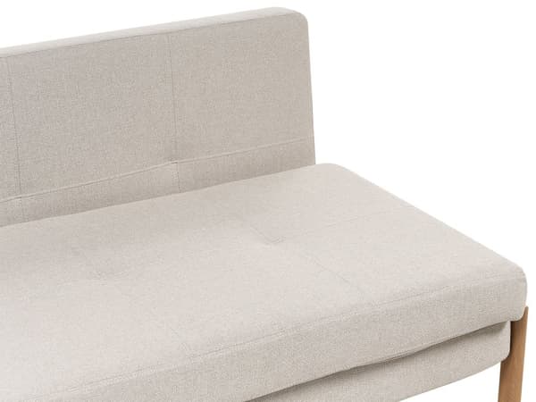 Vuodesohva beige kangas verhoiltu metallijalat kahdelle levitettävä käsinojaton tuftattu skandinaavinen
