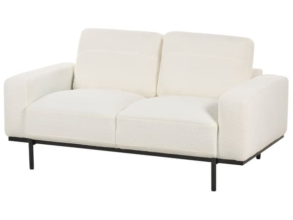 Sofa Hvit Boucle Svart Metallben 156 x 87 x 72 cm 2 Seter Klassisk Sofa Sofa Stue Moderne