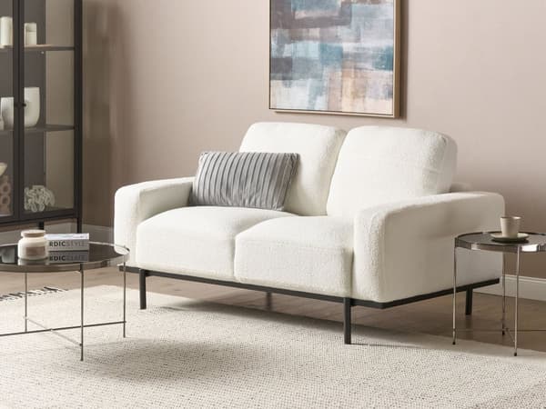 Sofa Hvit Boucle Svart Metallben 156 x 87 x 72 cm 2 Seter Klassisk Sofa Sofa Stue Moderne