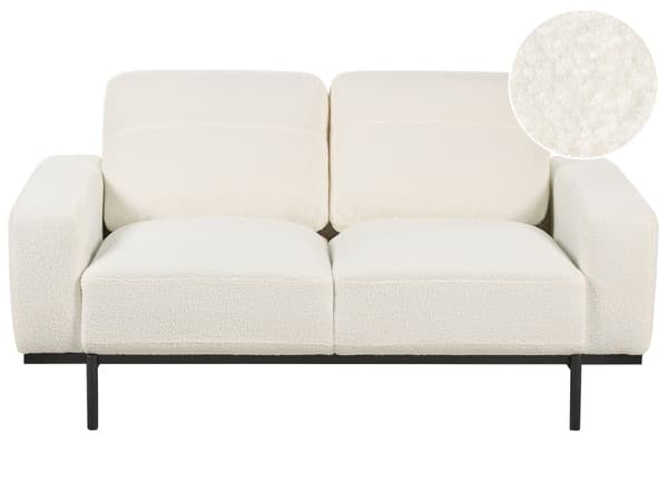 Sofa Hvit Boucle Svart Metallben 156 x 87 x 72 cm 2 Seter Klassisk Sofa Sofa Stue Moderne
