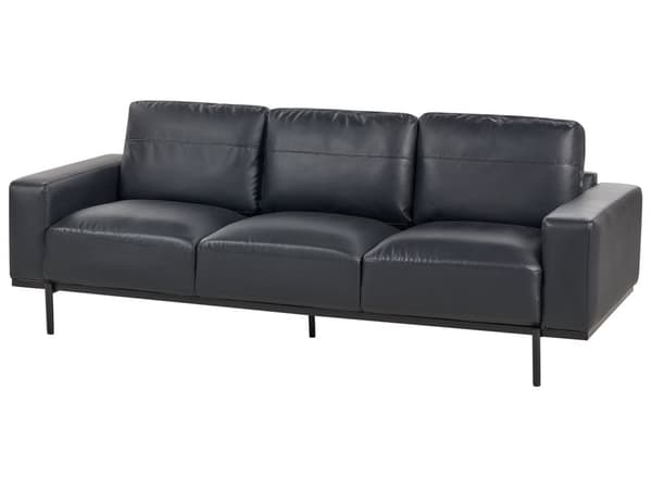 Sofa Svart Kunstskinn Metallben 215 x 87 x 72 cm 3-seters Klassisk Sofa Sofa Stue Moderne
