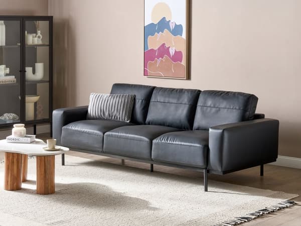 Sofa Svart Kunstskinn Metallben 215 x 87 x 72 cm 3-seters Klassisk Sofa Sofa Stue Moderne
