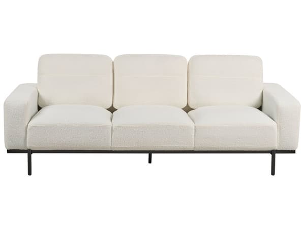 Sofa Hvit Boucle Svart Metallben 215 x 87 x 72 cm 3 Seter Klassisk Sofa Sofa Stue Moderne
