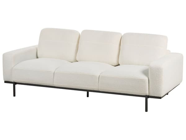 Sofa Hvit Boucle Svart Metallben 215 x 87 x 72 cm 3 Seter Klassisk Sofa Sofa Stue Moderne