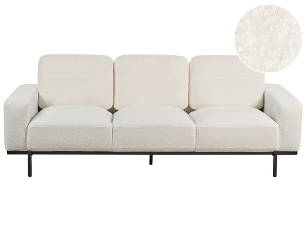Sofa Hvit Boucle Svart Metallben 215 x 87 x 72 cm 3 Seter Klassisk Sofa Sofa Stue Moderne