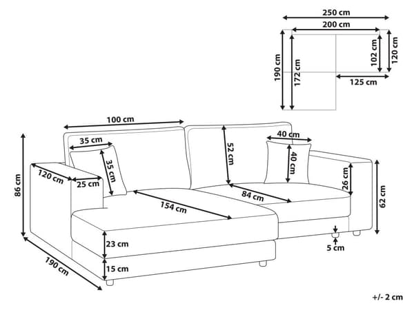 Hjørnesofa med Chaiselong Grå Polyester 3 Personers Sofa L Formet Dyb Sofahjørne Siddemøbel Blød Stofsofa Højrevendt