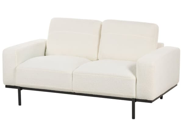 Sofa Hvid Boucle Sort Metalben 156 x 87 x 72 cm 2-personers Klassisk Sofa Sofa Stue Moderne stil
