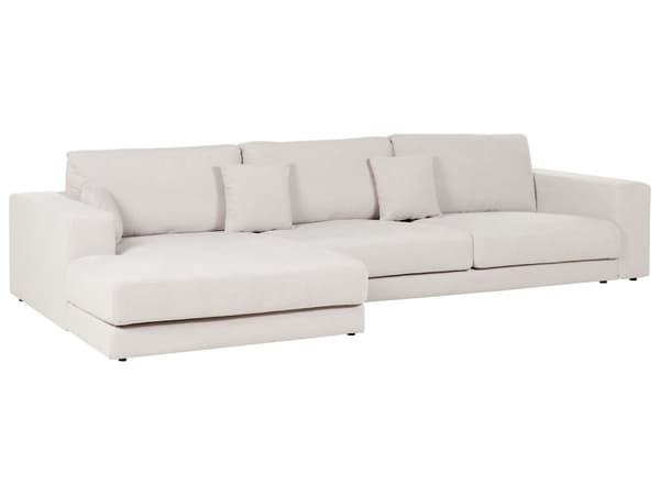 Hjørnesofa med Chaiselong Hvid Polyester 4 Personers Sofa L Formet Dyb Sofahjørne Siddemøbel Blød Stofsofa Højrevendt