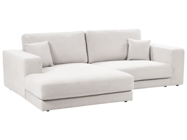 Hjørnesofa med Chaiselong Hvid Polyester 3 Personers Sofa L Formet Dyb Sofahjørne Siddemøbel Blød Stofsofa Højrevendt