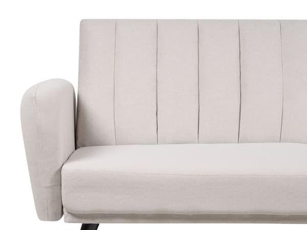 Vuodesohva beige kolmelle kangasverhoilu puujalat tikattu säädettävä selkänoja retro