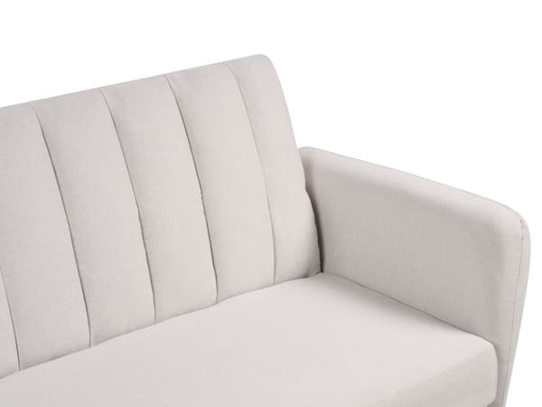 Vuodesohva beige kolmelle kangasverhoilu puujalat tikattu säädettävä selkänoja retro