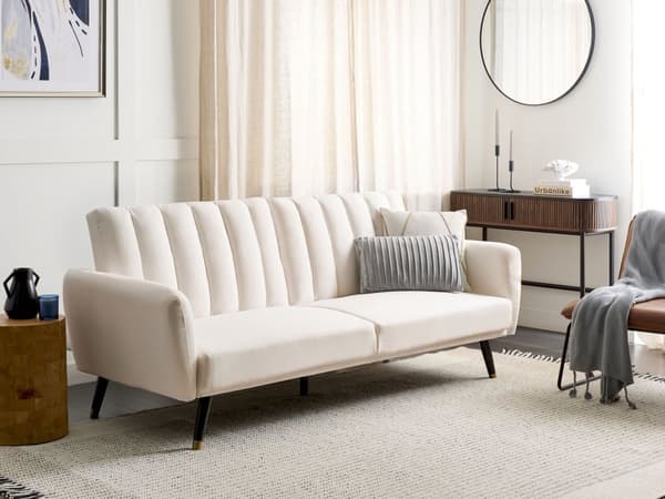 Sovesofa Lys beige Stoff Polstret Sovesofa Konvertible Elegant Glam Moderne Stue Soverom