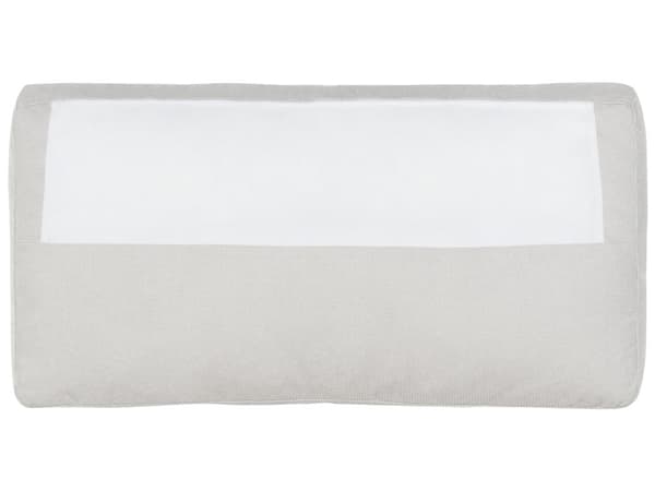 Høyre 4-seters hjørnesofa i lysegrått stoff Polstret med skinnarmlener Ekstra puter Minimalistisk moderne stil