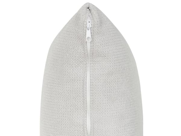 Høyre 4-seters hjørnesofa i lysegrått stoff Polstret med skinnarmlener Ekstra puter Minimalistisk moderne stil