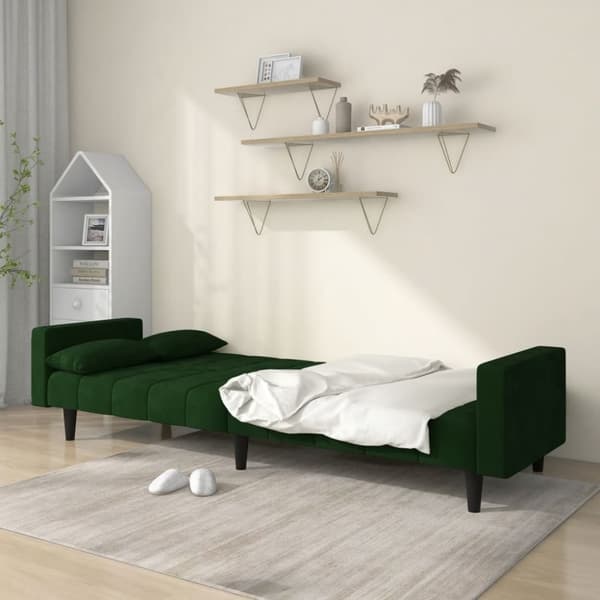 vidaXL 2-personers sovesofa med 2 puder fløjl mørkegrøn
