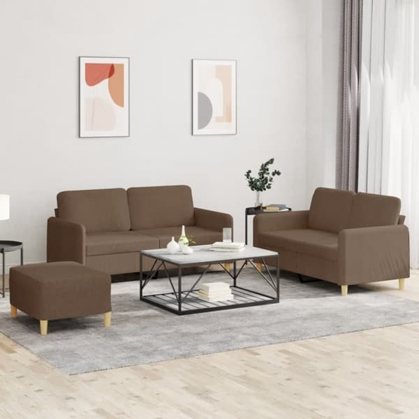 vidaXL sofasæt 3 dele med hynder stof brun