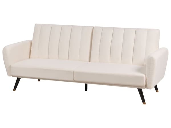Sovesofa lys beige stof polstret sovesofa konvertibel elegant glam moderne stue soveværelse