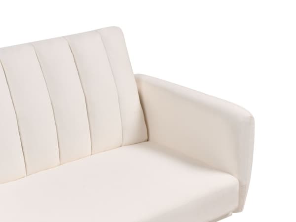 Sovesofa lys beige stof polstret sovesofa konvertibel elegant glam moderne stue soveværelse