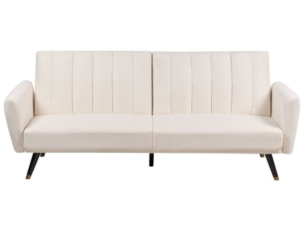 Sovesofa lys beige stof polstret sovesofa konvertibel elegant glam moderne stue soveværelse