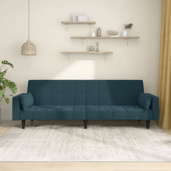 vidaXL Bäddsoffa 2-sits med två kuddar blå sammet