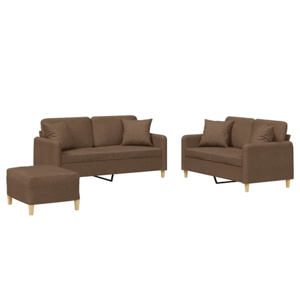 vidaXL sofasæt 3 dele med puder stof brun