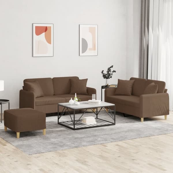 vidaXL sofasæt 3 dele med puder stof brun