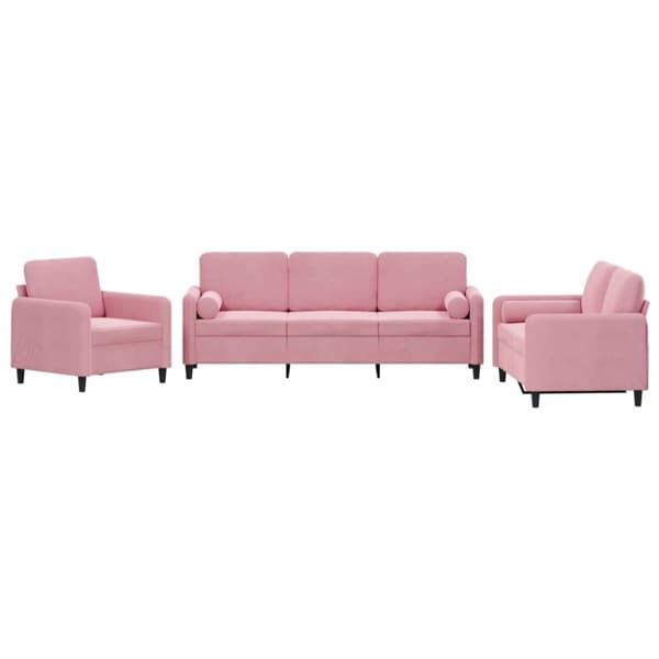 vidaXL sofasæt 3 dele med puder velour lyserød