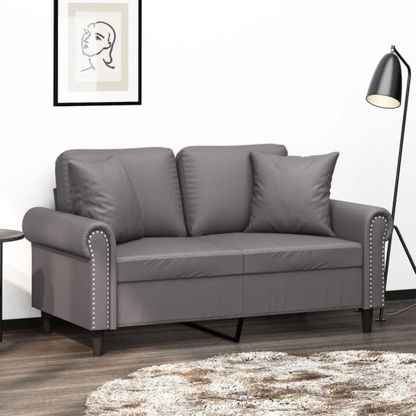 vidaXL 2-sits soffa med prydnadskuddar grå 120 cm konstläder