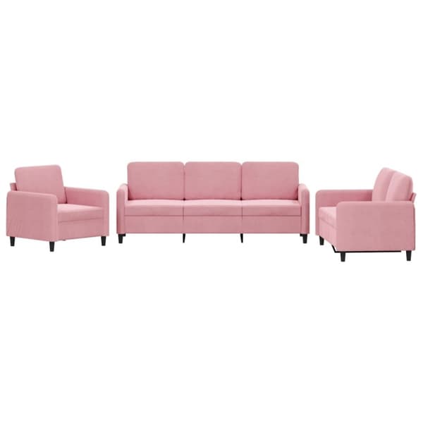 vidaXL Soffgrupp 3 delar rosa sammet
