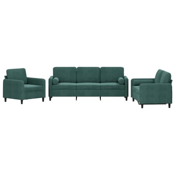 vidaXL sofasæt 3 dele med puder velour mørkegrøn