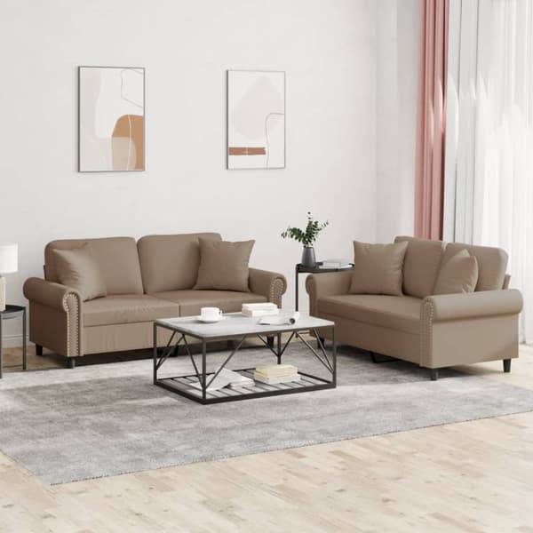 vidaXL sofasæt 2 dele med puder kunstlæder cappuccinofarvet