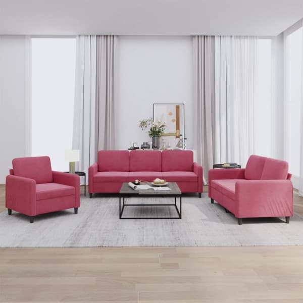 vidaXL sofasæt 3 dele velour vinrød