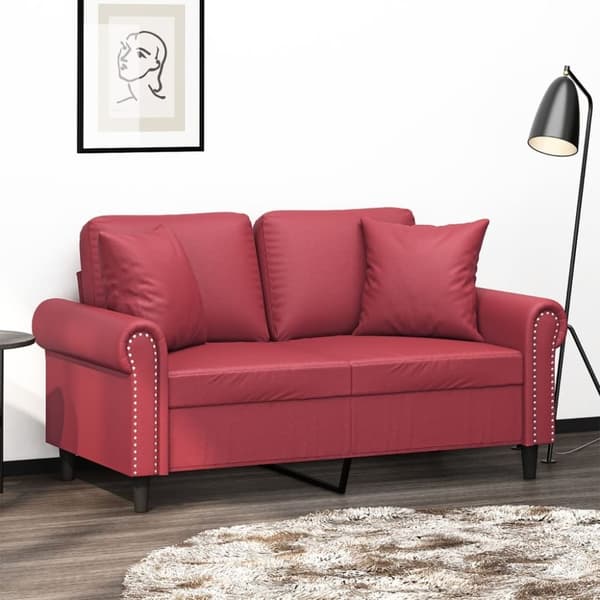 vidaXL 2-personers sofa med pyntepuder 120 cm kunstlæder vinrød