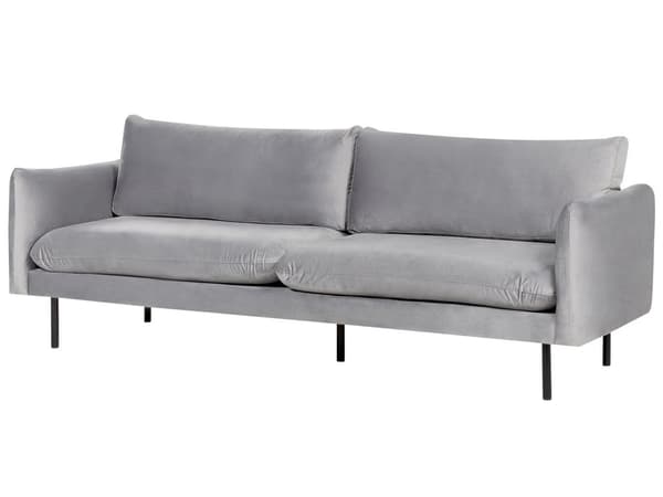 Sofa Grått fløyelsstoff Svarte ben 3-seters putesete Moderne retrostil