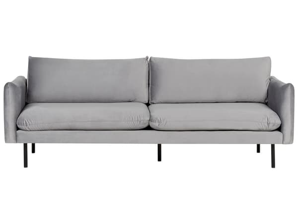 Sofa Grått fløyelsstoff Svarte ben 3-seters putesete Moderne retrostil