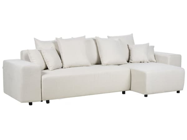 Venstrevendt sofa Lys beige Stoff 3-seter Ekstra pynteputer Oppbevaring Sovefunksjon Moderne design Stue