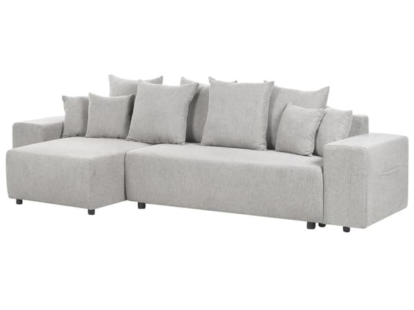 Høyrevendt sofa Lysegrå Stoff 3-seter Ekstra pynteputer Oppbevaring Sovefunksjon Moderne design Stue