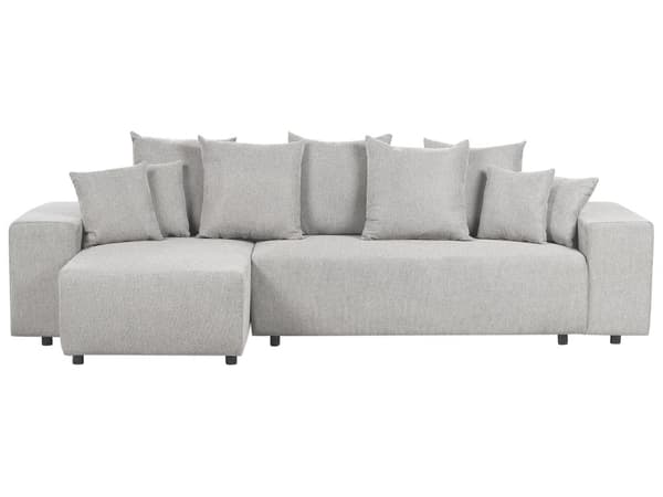 Høyrevendt sofa Lysegrå Stoff 3-seter Ekstra pynteputer Oppbevaring Sovefunksjon Moderne design Stue