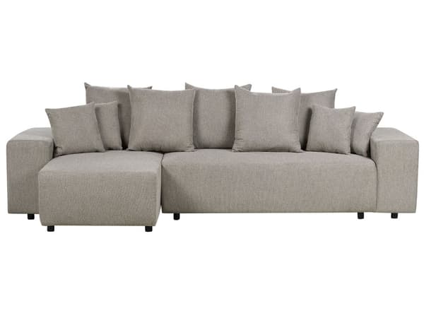 Høyrevendt sofa Taupe Stoff 3-seter Ekstra pynteputer Oppbevaring Sovefunksjon Moderne design Stue