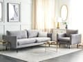 Miniatyrbilde 2 av 11: Stuesett Grått fløyelsstoff med svarte ben Hjørnesofa 3-seters lenestol Moderne retrostil
