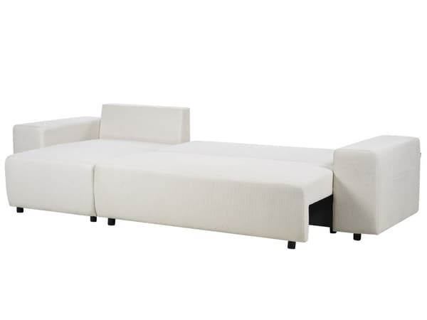 Høyrevendt sofa Lys beige Stoff 3-seter Ekstra pynteputer Oppbevaring Sovefunksjon Moderne design Stue