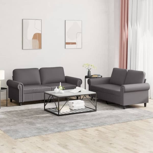 vidaXL sofasæt 2 dele med hynder kunstlæder grå