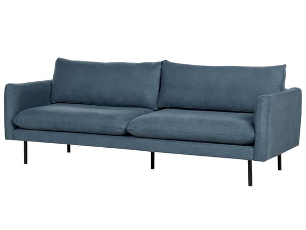 Sohva sininen chenille kangas verhoilu alumiinijalat kolmelle pehmusteet moderni retro tyyli