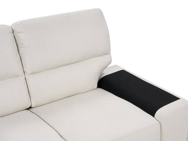 Sohva vaalea beige kangas verhoiltu kolmelle puujalat irrotettavat käsinojat perinteinen tyyli