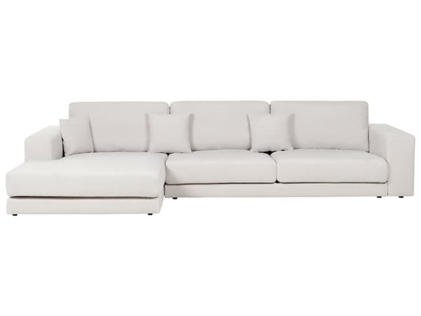 Höger 4-sits hörnsoffa Vit tygklädd Track Armstöd Extra kuddar Minimalistisk modern stil